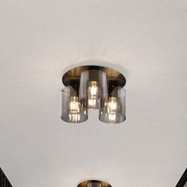Nova Luce Mirbi - plafonnier - Ø 37 x 20 cm - noir sablé et verre fumé