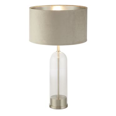 Searchlight Oxford - lampe à poser - Ø 38 x 51 cm - nickel satiné, argent et taupe