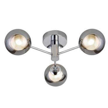 Searchlight Oscar - plafonnier - Ø 40 x 14 cm - chrome et verre fumé