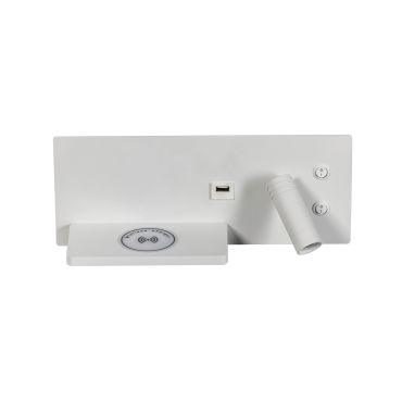 ETH Nighty Right - applique murale avec double interrupteur, USB et charge sans fil - 30 x 12 cm - LED 7W inclus - blanc