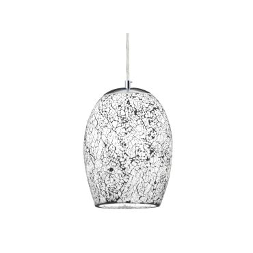 Searchlight Crackle - lampe suspendue - Ø 18 x 135 cm - verre craquelé blanc