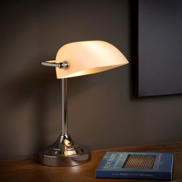 Lucide Banker - lampe de bureau - 22 x 13,5 x 30 cm - chrome, blanc