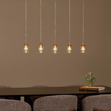 Lucide Berliane - lampe suspendue - 93 x 11 x 164,5 cm - 5 x 4W LED dimmable inclus - transparent et doré
