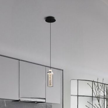 Nova Luce Lune - lampe suspendue - Ø 14 x 210 cm - 9W dimmable LED inclus - noir sable et chrome