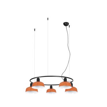 Faro Tatawin S - suspension - Ø 90 x 100 x 210 cm - noir satiné et orange rougeâtre brillant