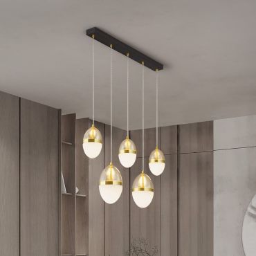 Nova Luce Egna - lampe suspendue - 86 x 120 x 15 cm - 58W LED inclus - opale, verre cognac, or et noir
