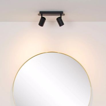 Lucide Lennert - spot en saillie 2L - 28 x 7 x 12,5 cm - 2 x 5W LED dimmable inclus - IP44 - noir