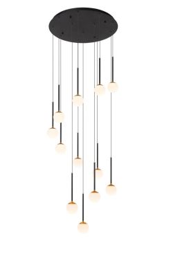 Lucide Calina - lampe suspendue - Ø 69,9 x 169,3 cm - 12 x 7,7W LED dimmable inclus - noir