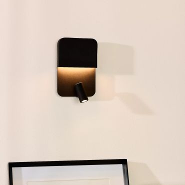 Lucide Boxer - applique murale avec port USB et interrupteur - 13,5 x 10 x 24 cm - 5W + 3W LED inclus - noir