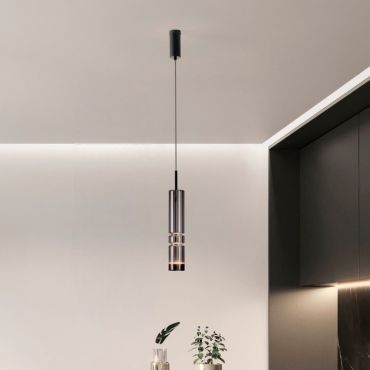 Nova Luce Bento - lampe suspendue - Ø 8 x 180 cm - 12W LED inclus - noir mat et gris fumé clair