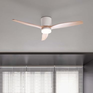 Nova Luce Aloa - ventilateur de plafond avec lumière et télécommande - Ø 132 x 27,5 cm - 18W LED inclus - blanc sablé et bois naturel