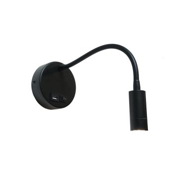 Artdelight Flex-USB - applique murale avec interrupteur et port USB - Ø 11 x 34 cm - 3W LED inclus - noir