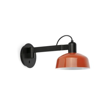 Faro Tatawin - applique - Ø 18,4 x 38 x 15 cm - noir satiné et orange rougeâtre brillant
