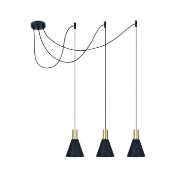 ONE Light E27 Cones - lampe suspendue - Ø 15,3 x 222,8 cm - laiton brossé et noir