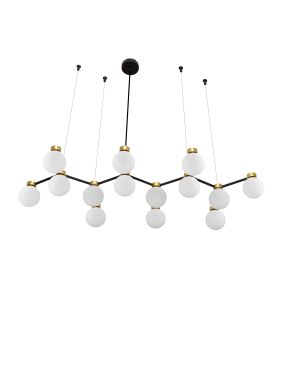 Nova Luce Ovalino - lampe suspendue - 107 x 157 x 47 cm - satin doré, noir mat et blanc opale