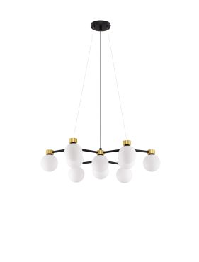 Nova Luce Ovalino - lampe suspendue - Ø 66 x 148 cm - satin doré, noir mat et blanc opale