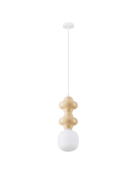 Nova Luce Clio - lampe suspendue - Ø 18 x 215 cm - jaune, blanc et verre opale