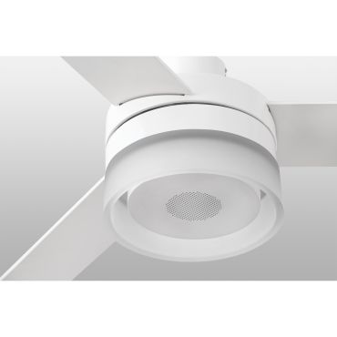 Faro Ice - ventilateur de plafond avec lumière, haut-parleur et télécommande - Ø 132 cm - 15W LED inclus - blanc et marron clair