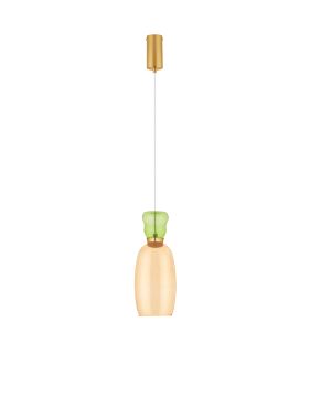 Nova Luce Pluma - lampe suspendue - Ø 15 x 179 cm - 9W LED inclus - or, vert clair brillant et verre jaune