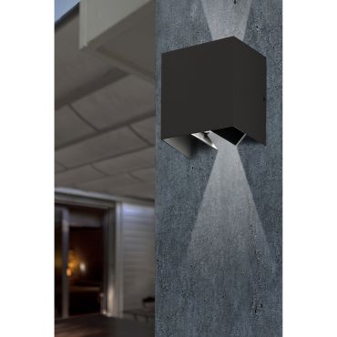 Faro Olan - applique murale - 14,5 x 14 x 10,5 cm - 6W LED inclus - IP65 - gris foncé