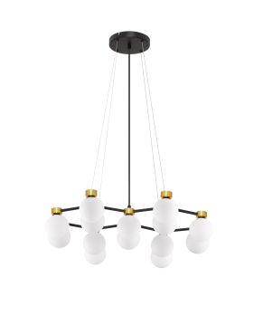 Nova Luce Ovalino - lampe suspendue - 73 x 143 x 64 cm - satin doré, noir mat et blanc opale