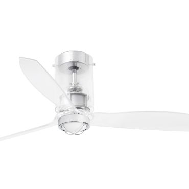 Faro Mini Tube - ventilateur de plafond avec lumière et télécommande - Ø 128 cm - 17W LED inclus - chrome et transparent
