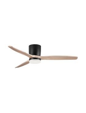 Nova Luce Aloa - ventilateur de plafond avec lumière et télécommande - Ø 132 x 27,5 cm - 18W LED inclus - noir sablé et bois naturel