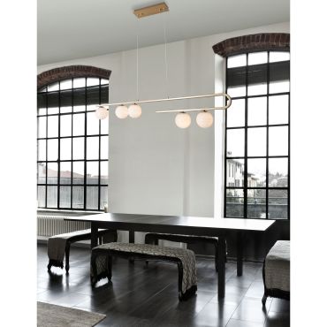 Nova Luce Cantona - lampe suspendue - 113 x 10 x 180 cm - laiton doré et blanc