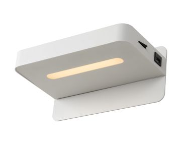 Lucide Atkin - lampe de chevet avec port USB - 25 x 14 x 11,5 cm - 6W LED inclus - blanc