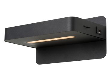 Lucide Atkin - lampe de chevet avec port USB - 25 x 14 x 11,5 cm - 6W LED inclus - noir