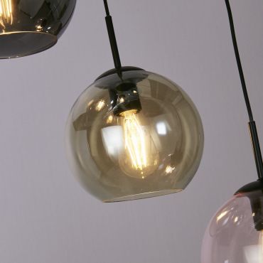 Searchlight Mardi Gras II - lampe suspendue - Ø 51 x 120 cm - noir mat et verre coloré