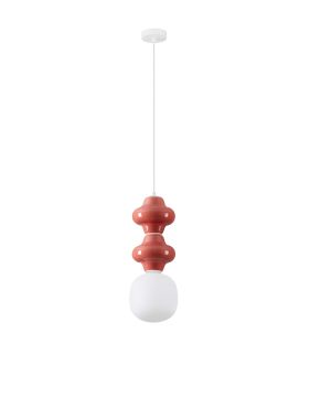 Nova Luce Clio - lampe suspendue - Ø 18 x 215 cm - rouge, blanc et verre opale