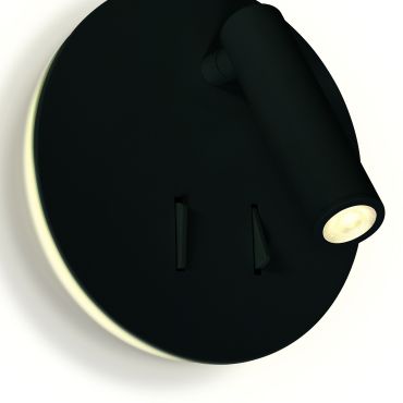 ONE Light Dark Light Cylinders - spot mural avec interrupteur - Ø 14,8 x 3,2 cm - 3W + 5W LED inclus - noir