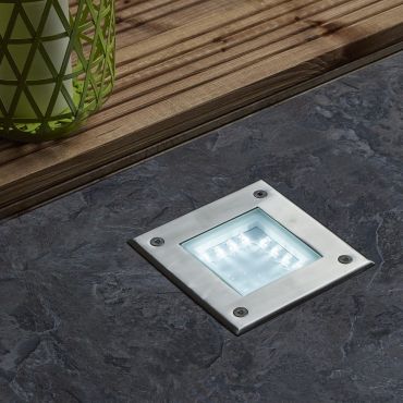 Searchlight LED Outdoor - spot extérieur au sol - 15 x 15 x 12,4 cm - 1W LED inclus - IP68 - acier inoxydable