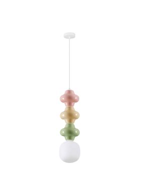 Nova Luce Clio - lampe suspendue - Ø 18 x 240 cm - rose, jaune, vert, blanc et verre opale