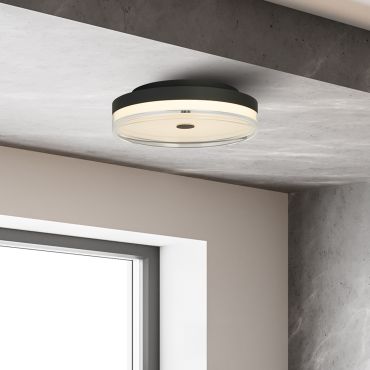 Searchlight Cyprus - plafonnier - Ø 40 x 11 cm - 29W LED dimmable inclus - noir et transparent