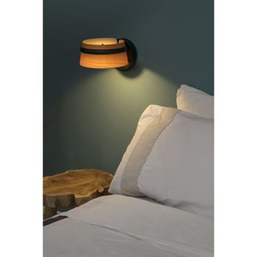 Faro Loop - applique murale - 19 x 24 x 13 cm - 6W LED dimmable inclus - marron et noir - Bois de cerisier