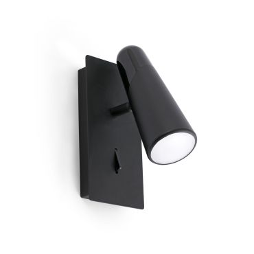 Faro Lao - applique murale avec interrupteur - 7,5 x 12 x 15,5 cm - 4,5W LED inclus - noir mat