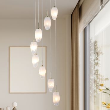 Searchlight Rocky - lampe suspendue - Ø 32 x 120 cm - laiton satiné et blanc