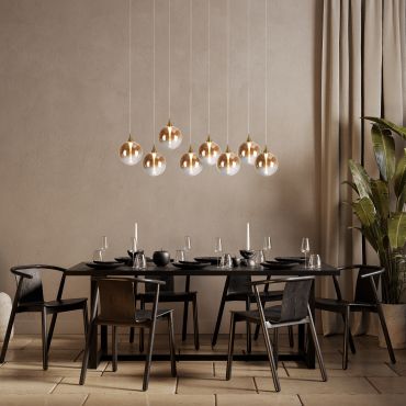 Searchlight Alchemy - lampe suspendue - 107 x 150 cm - 29W LED dimmable inclus - noir, or et ambre