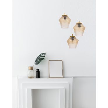 Nova Luce Magio - lampe suspendue - Ø 47 x 120 cm - cognac et laiton doré