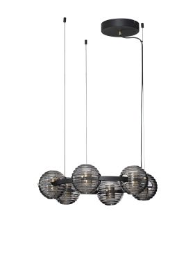 Nova Luce Las - lampe suspendue - Ø 63 x 160 cm - 60W dimmable LED inclus - noir sablé, or et gris fumé