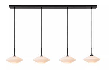 Lucide Trevor 4L - lampe suspendue - 125 x 20 x 150 cm - noir et opale