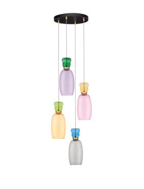 Nova Luce Pluma - lampe suspendue - Ø 42 x 150 cm - 36W LED inclus - or, jaspe brillant, violet, jaune, rose, vert clair, bleu clair et verre cyan