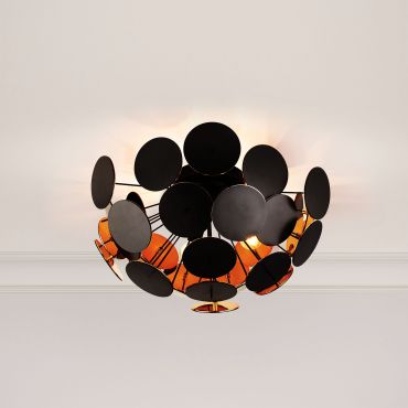 Searchlight Discus - plafonnier - Ø 52 x 27 cm - noir et or