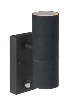 Lucide Arne - applique murale avec détecteur de mouvement - 6,3 x 12 x 22,5 cm - 2 x 5W LED inclus - IP44 - noir