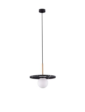 Nova Luce Idor - lampe suspendue - Ø 30 x 185 cm - marbre noir et verre opale