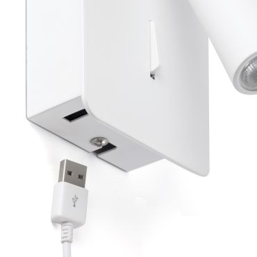 Faro Suau - applique murale avec interrupteur et port USB - 9,5 x 14 x 17 cm - 3W LED inclus - blanc mat