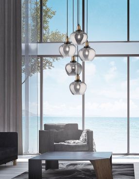 Nova Luce Cedro - lampe suspendue - Ø 50 x 160 cm - verre fumé