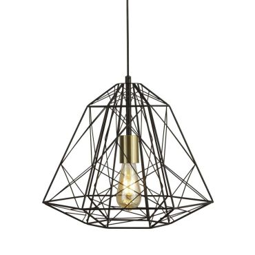 Searchlight Geometric Cage - lampe suspendue - Ø 39 x 150 cm - noir